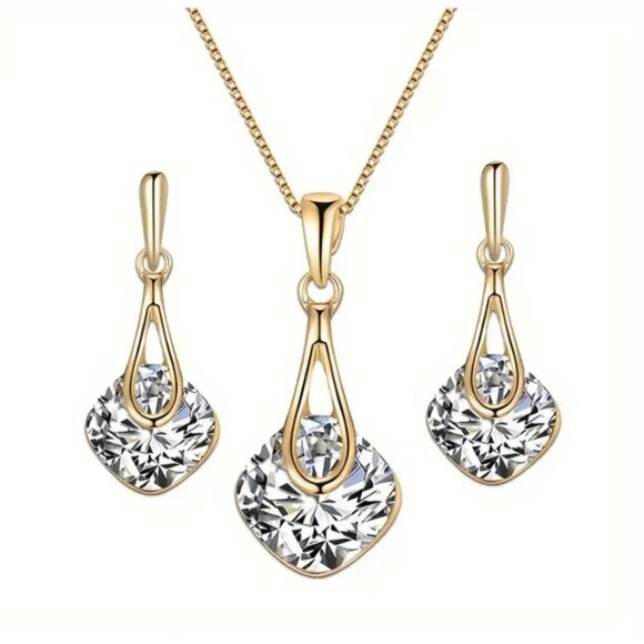 Dangle Earrings + Necklace - Elegant Jewelry Set - Picture 1 of 4